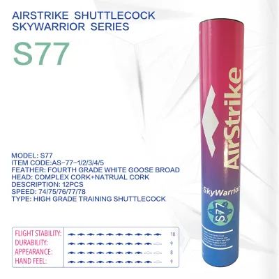 AirStrike Shuttlecock SkyWarrior - Professional S88 High Grade Training S66 S77 (Feathers: White Goose)