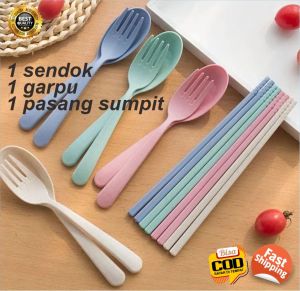 Set Alat Makan Sumpit Sendok Garpu Plastik Tebal Tablespoon Fork Chopsticks Plastic
