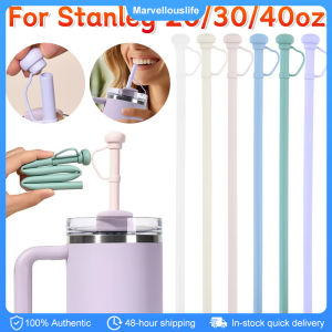 Long Silicone Straw with Straw Cap Dustproof Soft Straw for Stanley Replacement Straws Cup Accessories