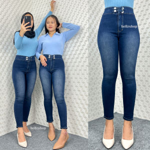 Celana Highwaist Wanita Jeans Skinny Stretch Jumbo Korean Style Tint Brown Kekinian Premium Luna