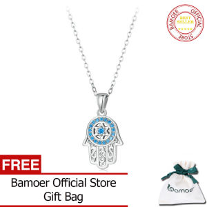 BAMOER Free Shpping Genuine 925 Sterling Silver Trendy Fatimas Guarding Hand July Pendant Necklaces Women Fine Silver Jewelry Gift SCN264
