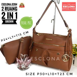 Esclona Tas Wanita Shoulder Bag Bahu Selempang Fashion Impor Batam Cewek Kerja Kuliah Kantor 039