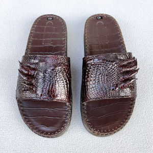 Dép nam quai ngang da cá sấu đế cao 3cm 2 loại móng trơn 2 màu nâu đen DCS200