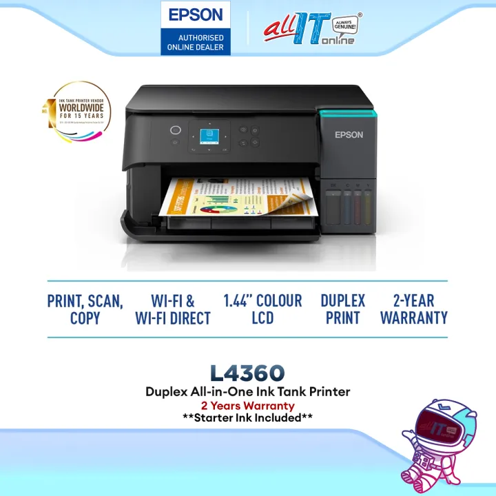Epson EcoTank L4360 A4 Wi-Fi Duplex All-in-One Ink Tank Printer | Print, Scan, Copy