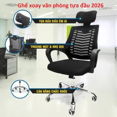Ghế xoay văn phòng tựa đầu 2026