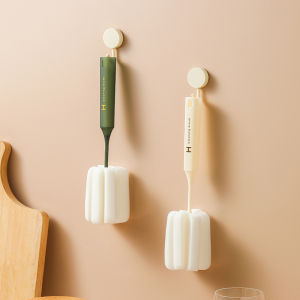 2Pcs Hangable Sponge Milk Bottle Brush Cup Scrubber Glass Cleaner Long Handle Drink Bottle Clean Brush Kitchen Cleaning Tool