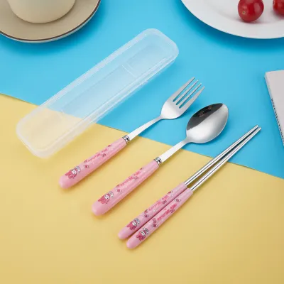 Alat Makan Set Sendok Garpu Sumpit Stainless Steel Peralatan Makan Plus Box Karakter Anak Sanrio