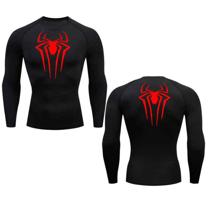 Spiderman Compression Shirt Men's Long Sleeve Sun Protection Hiking Second  Skin Sports Top Black Quick Dry Breathable Running T-Shirt