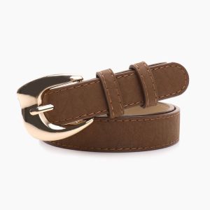 BETTERFORM Gold Alloy Buckle Women Waist Belt Minimalist Pin Buckle Closure Faux Leather Waistband Classic Casual Waist Strap For Women