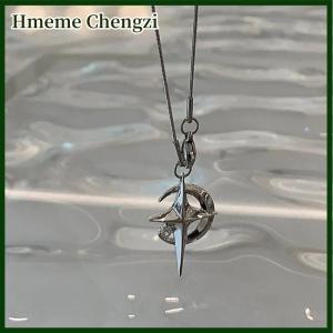 Hmeme Luxury Moon Star Pendant Galaxy Necklace For Women Cool Neck Chain Collarbone Chain Korean Style Fashion Jewelry Party Gift