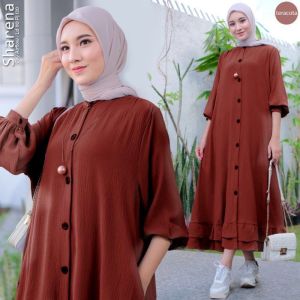 JESSY ACC SHARENA MIDI DRESS WD BAHAN CRINKLE AIRFLOW UKURAN M L XL PB 120 CM Warna Dusty / Grey / Lavender / Milo / Navy / Teracota KANCING DEPAN BUSUI Midi Dress Jumbo Gamis Wanita Terbaru Kekinian Baju Muslim Busui Simpel Elegan Bahan Crinkle Import