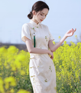 COCOEPPS cheongsam for women 2023 Summer New Cheongsam Daily Wearable Girl Retro Fresh Mid-length Improved Dress QQ