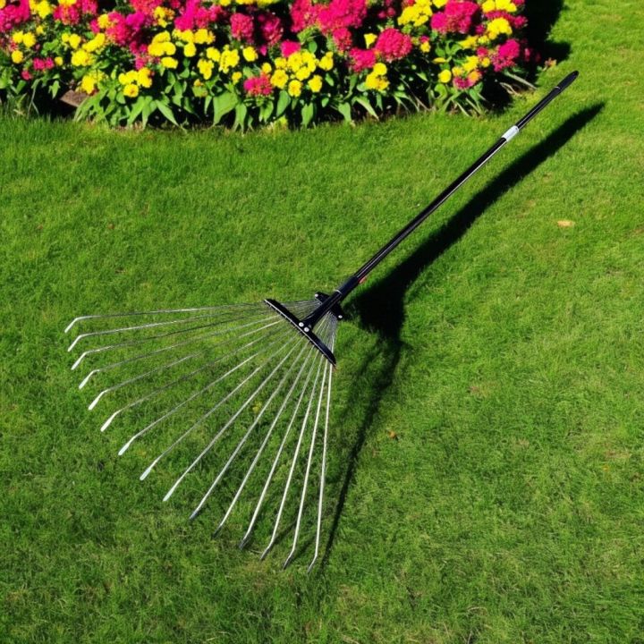 Allways คราดซีกลวด 15 ฟัน ยืดหดได้ สแตนเลส สำหรับกวาดใบไม้