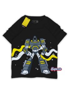 Pakaian anak laki laki lengan pendek usia 4-12 tahun Karakter Kartun ROBOT ABU warna hitam bahan katun premium 30s