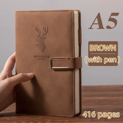 A5 Leather notebook with pen 416 Pages paper notepad big Thick cute college notebook school supplies school