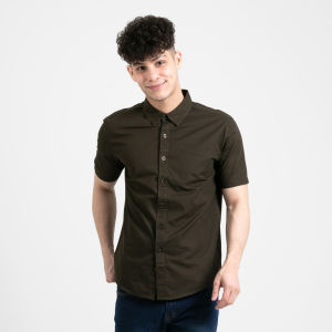 Forest Cotton Woven Casual Short Sleeve Plain Men Shirt | Baju Kemeja Lelaki - 621356
