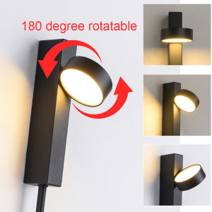 LED wall lamp 9W Rotary switch Acrylic gold and black sconce light for bedside bedroom living modern Lighting fixtures study