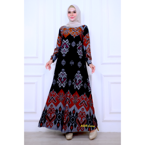 Gamis Wanita Terbaru Ramingkem Bahan Calvin Jeans Motif Etnik Size L XXL LD 100 110 BajuDress Muslim