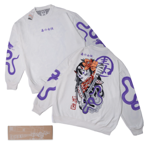 Kensei Crewneck Sweater Long Sleeve Hannya White KS087