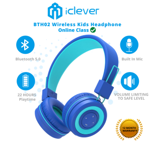 iClever BTH02 Kids Wireless Headphones with Mic 22H Playtime & Bluetooth 5.0 for Tablet Home & School