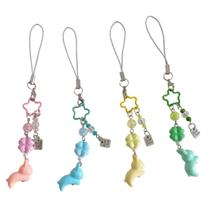Beaded Clovers Leaf Phone Charm Korean Style Cute Acrylic Pendant Cute Culture Design Keychain Ornament for Mobile