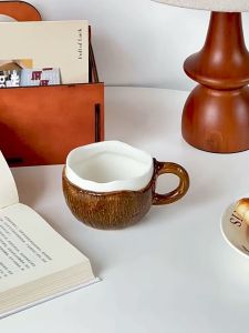 250ML Cute Ceramic Mug Vintage Coconut Coffee Cup with Spoon Milk Oatmeal Cup Cocktail Drink Drinkware Bar Accessory Home Decor