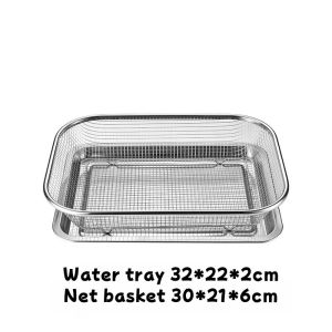 2 IN 1 Stainless Steel Rectangular Draining Basket Oven Tray Oil Drain Large Hole Fruit Waing Basket
