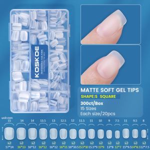 STARGOODS 300pcs/box Short Square Shaped Matte Soft Gel Tips Droplet Shaped Press on Nails False Nails Set Detachable Wear-resistant Extension Soft Nails Women