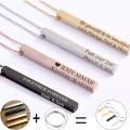 Vnox Fashion Vertical Bar Necklace Kwintas Personalized Engraving 4 Sides Name Birth Date Necklace Kwintas for Women Men, Customized Jewelry Birthday Mother Day Party Birthday Gift,22inch. 