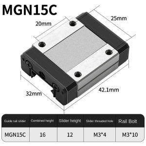 MGN7 MGN12 MGN15 MGN9 L from 100mm to 800mm ature linear rail slide 1pcs MGN linear guide MGN Black carriage 3D Printer part