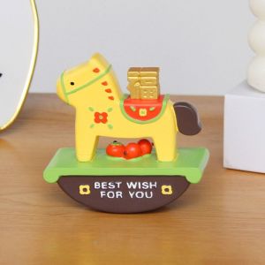 UMBRAULI Cartoon Zodiac Horse Ornaments Shakable Handcrafted Rocking Horse Figurine Exquisite DIY Craft Resin Cartoon Horse Statue Home Decoration