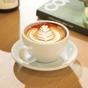 Leeseph Fashion Ceramic Coffee Cup with Saucer Set European Modern Espresso Set for Latte Mocha Cappuccino Barista Art