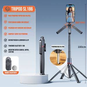 Tripod Bluetooth Multifungsi CIJI SL186 - Tongsis Selfie Stick dengan Stabilisasi 5-Axis & Klip Anti Slip