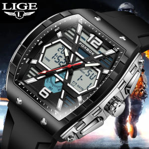 LIGE Sub Brand FOXBOX Military Watches for Men Luxury Sport Chronograph WristWatch Waterproof Quartz Big Clock Dual display Men Watch + Box