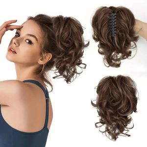 SWEET TIM 10นิ้ว วิกผมแบบคลิปหนีบหางม้า โอมเบร ต่อผมม้า หางม้าสั้นคลื่นหยิก ไฟเบอร์ทนความร้อน ธรรมชาติ แฮร์พีซหางม้า สำหรับผู้หญิง