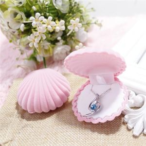 NOBLELYN Ocean Style Design Jewelry Storage Organizer Flannel Lining Shell-shaped Design Shell-shaped Jewelry Box Elegant 5 Colors Options Pendant Storage Box For Rings Earrings