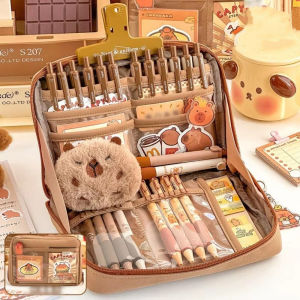 TINGTIAN Aesthetic 12 Layers Pencil Bag Good Looking Capybara Panda Stationery Storage Bag Multifunctional Student Large Capacity Pencil Bag School Office