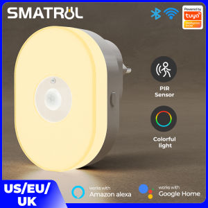 SMATRUL Tuya Wifi Smart Led Human Motion Sensing Night Light Infrared PIR Motion Sensor Induction Lamp EU US UK Plug In Wall Lamp Warm White RGB Smart Life App Bedroom Stair Bathroom Childrens Room Voice control For Alexa Home