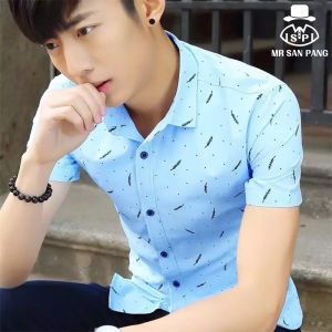 MSP Men Shirt Summer Mens Turn-down Collar Short-sleeved Shirt Cotton Breathable Shirt Casual Printing Mens Clothing