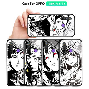 For OPPO Reno 2F Anime Sketch Black White Naruto Series Sasuke Kakashi Casing Soft Edge Tempered Glass Case Cover