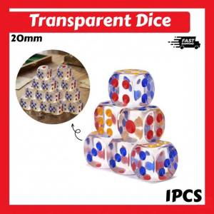 【20mm】Transparent Dice with Red Blue Yellow Dots Crystal Acrylic Board Game Dice for Party Teaching