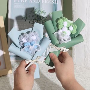 STKE ดอกไม้ปลอม ดอกไม้โครเชต์ ทอมือ ดอกไม้ถักนิตติ้ง ดอกไม้ปลอมจำลอง เครื่องประดับเดสก์ท็อป งานทำมือ ช่อดอกไม้ประดิษฐ์ประดิษฐ์ วันวาเลนไทน์