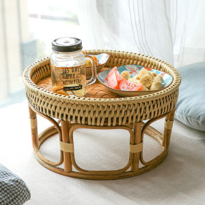 Rattan Dining Table Bay Window Tatami Coffee Table B&B Bay Window Balcony Side Table Picnic Dessert Table Round Small Coffee Table