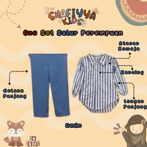 Pakaian Anak Perempuan Setelan Salur Cringkle Polos 1-10 Tahun Lengan Panjang Lentur Ringan