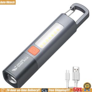 [Auto Vktech] LED Camping Flashlight Multifunction Flashlight Type C USB Rechargeable Telescopic Zoomable Flashlight for Emergency Use