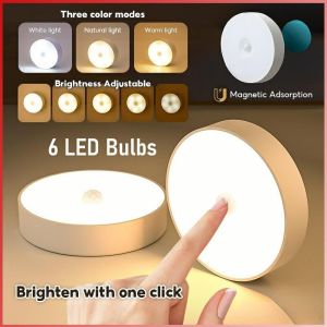 【Tricolor】Push Mini Night LED Stick Tap Push Lamp Night Light USB Rechargeable Stick-on Push Light