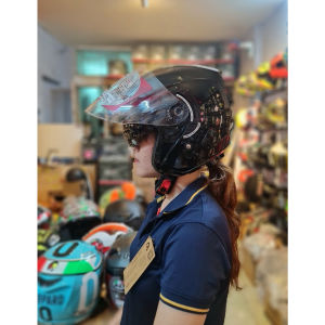 Nón bảo hiểm 3/4 KLT đen bóng gắn tai mèo đen bóng siêu đẹp