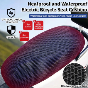 Heatproof and Waterproof Motorcycle Seat Cushion Cover Breathable Electric Bike Protective Covers 3D Honeycomb Mesh Seat Cushion Cover