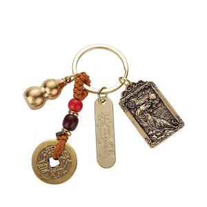 National Wind Brass Double-sided Twelve Zodiac Wu God of Wealth Bag Hanging Decoration Fortune Buddha Brand Five Emperors Money Gourd Car Key Chain Gift