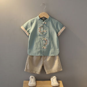 Baby Boys Clothes Summer Tang Suit Uniform Traditional Chinese Clothing for Kids Short Sleeve Hanfu Cotton Linen Set 2 3 4 5 6 8Years